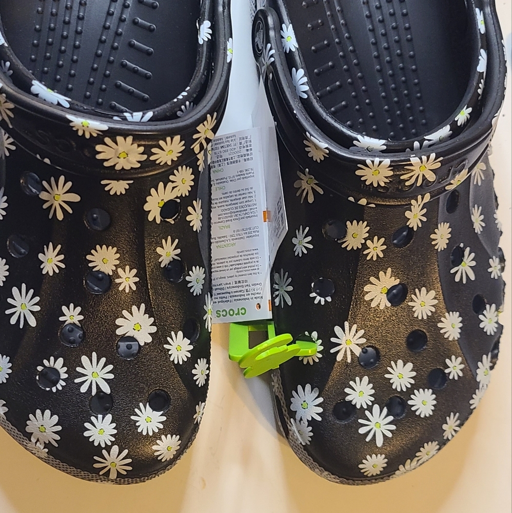 Crocs BAYA SEASONAL PRINTED CLOG Black Daisy Womens 12 NWT
